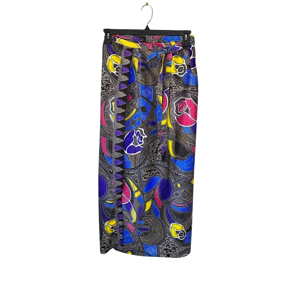 Academy Indonesia Batik Wrap Skirt Java Floral Geometric Blue Pink Yellow Midi